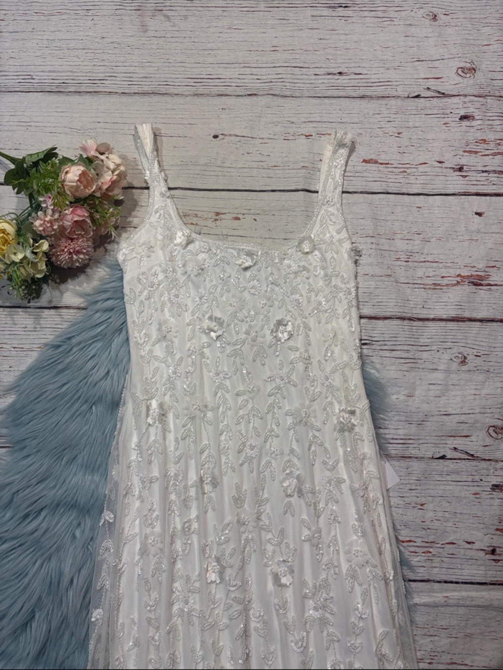 NWT Lulus Extraordinary Glamour White 3D Floral Beaded Backless Maxi Dress - Picture 8 of 11